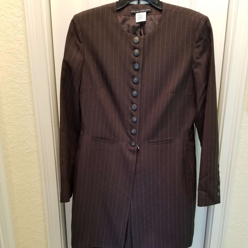 Brown Pinstripe Morton Bernard Suit Sz 8